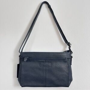MANCINI Loretta Pebbled Leather Crossbody Handbag - Navy